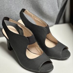 LifeStride Celestia City Sandals - Peep-toe, Slingback Black Cloth Size 9M